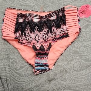 NEW high waist strappy swim bottom CoralTropics XL
